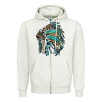 Oatmeal Heather indian feather headdress with western  patterns Zipper Hoodie - RanaPortraitStore