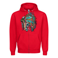 Red indian feather headdress with western  patterns Zipper Hoodie - RanaPortraitStore