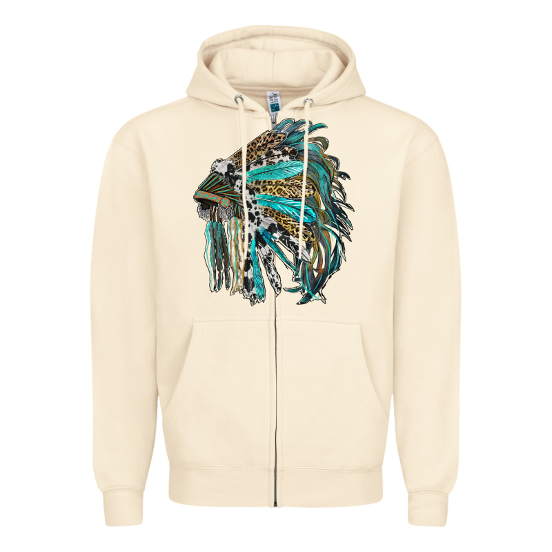 Indian Feather Headdress With Western  Patterns Zipper Hoodie by RanaPortraitStore | Teevron