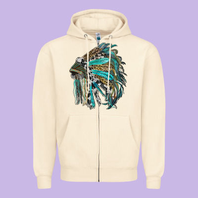 Indian Feather Headdress With Western  Patterns Zipper Hoodie Designed By Ranaportraitstore