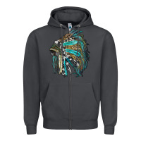 Smoke indian feather headdress with western  patterns Zipper Hoodie - RanaPortraitStore