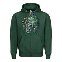 Sports Green indian feather headdress with western  patterns Zipper Hoodie - RanaPortraitStore