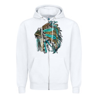 White indian feather headdress with western  patterns Zipper Hoodie - RanaPortraitStore