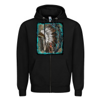 Black indian feather headdress with leopard background Zipper Hoodie - RanaPortraitStore