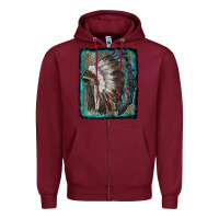 Burgundy indian feather headdress with leopard background Zipper Hoodie - RanaPortraitStore