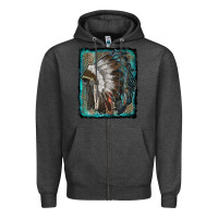 Charcoal Heather indian feather headdress with leopard background Zipper Hoodie - RanaPortraitStore