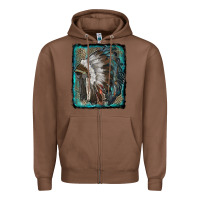 Chestnut indian feather headdress with leopard background Zipper Hoodie - RanaPortraitStore