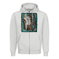 Dove Grey indian feather headdress with leopard background Zipper Hoodie - RanaPortraitStore