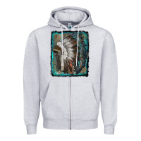 Heather Grey indian feather headdress with leopard background Zipper Hoodie - RanaPortraitStore