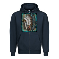 Navy indian feather headdress with leopard background Zipper Hoodie - RanaPortraitStore