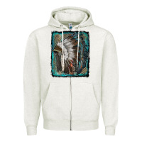 Oatmeal Heather indian feather headdress with leopard background Zipper Hoodie - RanaPortraitStore