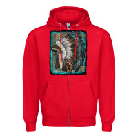Red indian feather headdress with leopard background Zipper Hoodie - RanaPortraitStore