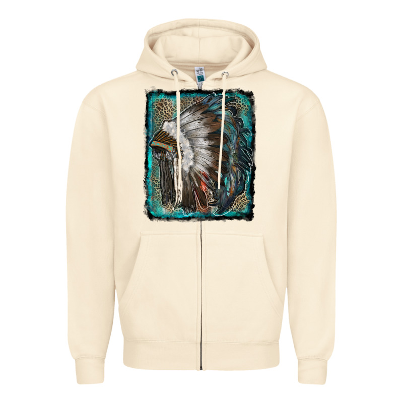 Indian Feather Headdress With Leopard Background Zipper Hoodie by RanaPortraitStore | Teevron