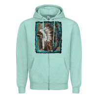 Seafoam indian feather headdress with leopard background Zipper Hoodie - RanaPortraitStore
