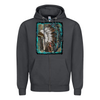 Smoke indian feather headdress with leopard background Zipper Hoodie - RanaPortraitStore