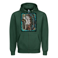 Sports Green indian feather headdress with leopard background Zipper Hoodie - RanaPortraitStore
