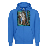 True Royal indian feather headdress with leopard background Zipper Hoodie - RanaPortraitStore