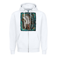 White indian feather headdress with leopard background Zipper Hoodie - RanaPortraitStore