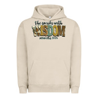 Pigment French Oak she speaks with wisdom proverbs 31 26 Urban Hoodie - NancyCooperArtShop