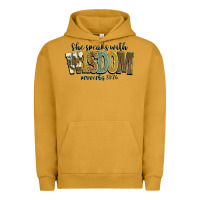 Pigment Peanut Butter she speaks with wisdom proverbs 31 26 Urban Hoodie - NancyCooperArtShop
