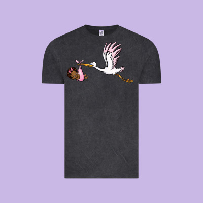 Stork With Black Baby Girl Vintage Tee Designed By Barkaloodesign