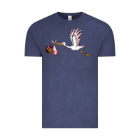 Vintage Denim stork with black baby girl Vintage Tee - BarkalooDesign