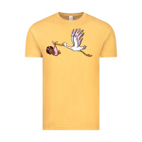 Vintage Mustard stork with black baby girl Vintage Tee - BarkalooDesign