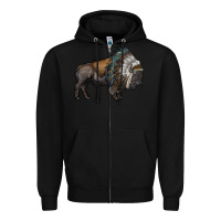 Black bison with indian headdress Zipper Hoodie - RanaPortraitStore