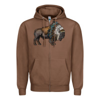 Chestnut bison with indian headdress Zipper Hoodie - RanaPortraitStore