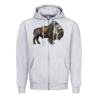 Bison With Indian Headdress Zipper Hoodie | Teevron