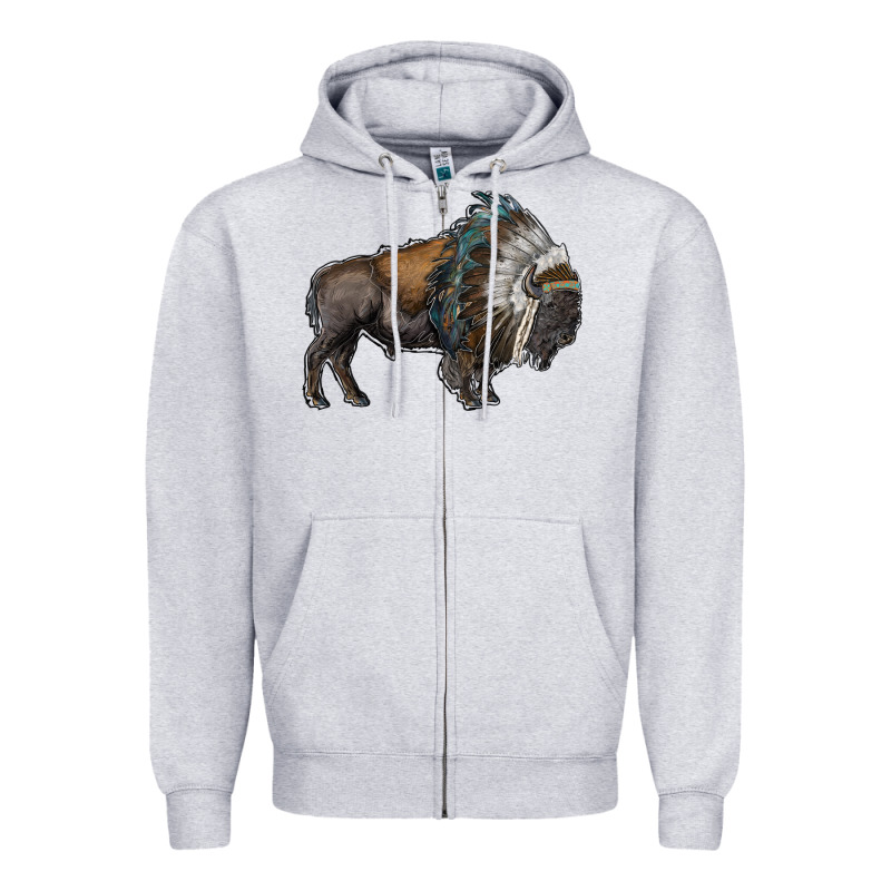 Bison With Indian Headdress Zipper Hoodie by RanaPortraitStore | Teevron