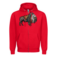 Red bison with indian headdress Zipper Hoodie - RanaPortraitStore