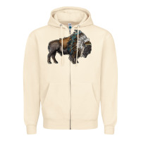 Sandshell bison with indian headdress Zipper Hoodie - RanaPortraitStore