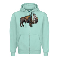 Seafoam bison with indian headdress Zipper Hoodie - RanaPortraitStore