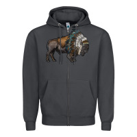Smoke bison with indian headdress Zipper Hoodie - RanaPortraitStore