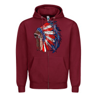 Burgundy american flag indian headdress Zipper Hoodie - RanaPortraitStore