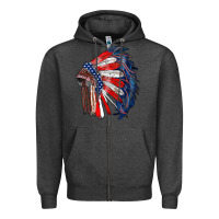 Charcoal Heather american flag indian headdress Zipper Hoodie - RanaPortraitStore