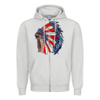 Dove Grey american flag indian headdress Zipper Hoodie - RanaPortraitStore