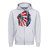 Heather Grey american flag indian headdress Zipper Hoodie - RanaPortraitStore