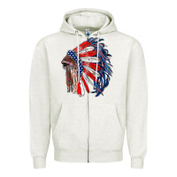 Oatmeal Heather american flag indian headdress Zipper Hoodie - RanaPortraitStore
