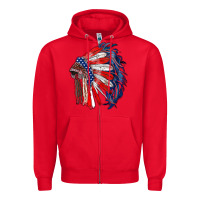 Red american flag indian headdress Zipper Hoodie - RanaPortraitStore