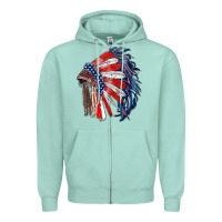 Seafoam american flag indian headdress Zipper Hoodie - RanaPortraitStore