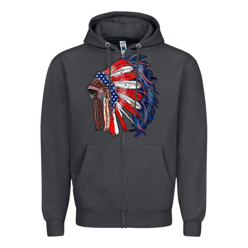 American Flag Indian Headdress Zipper Hoodie by RanaPortraitStore | Teevron