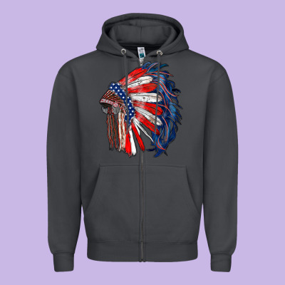 American Flag Indian Headdress Zipper Hoodie Designed By Ranaportraitstore