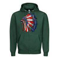 Sports Green american flag indian headdress Zipper Hoodie - RanaPortraitStore