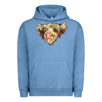 Pigment Pebble Blue scottish cow Urban Hoodie - NancyCooperArtShop