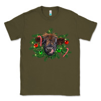 Army Green Christmas highland calf Classic Tee - RanaPortraitStore