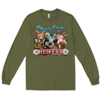 Army Green Happy Easter Heifers Long Sleeve Tee - RanaPortraitStore