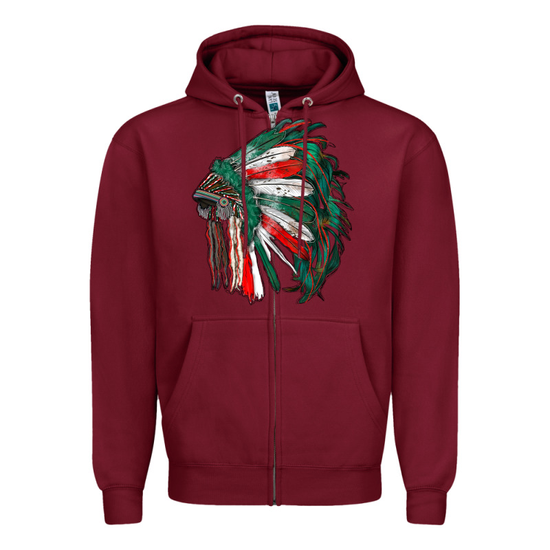 Mexican Flag Indian Headdress Zipper Hoodie by RanaPortraitStore | Teevron