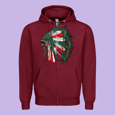 Mexican Flag Indian Headdress Zipper Hoodie Designed By Ranaportraitstore